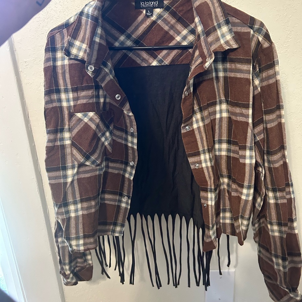 Brown Plaid Fringe Shirt